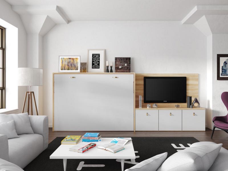 giuong go gap thong minh ket hop ke tivi