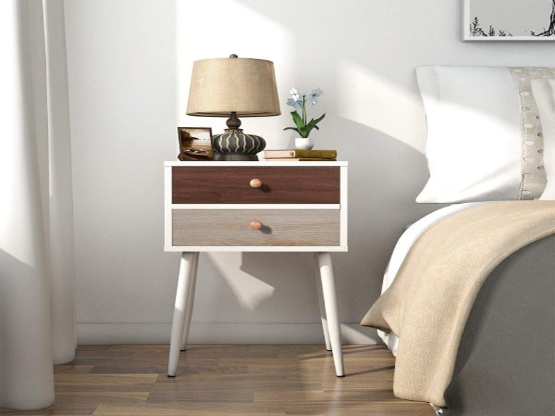 Small Scandinavian Side Table With Duo Tone Wood Drawers