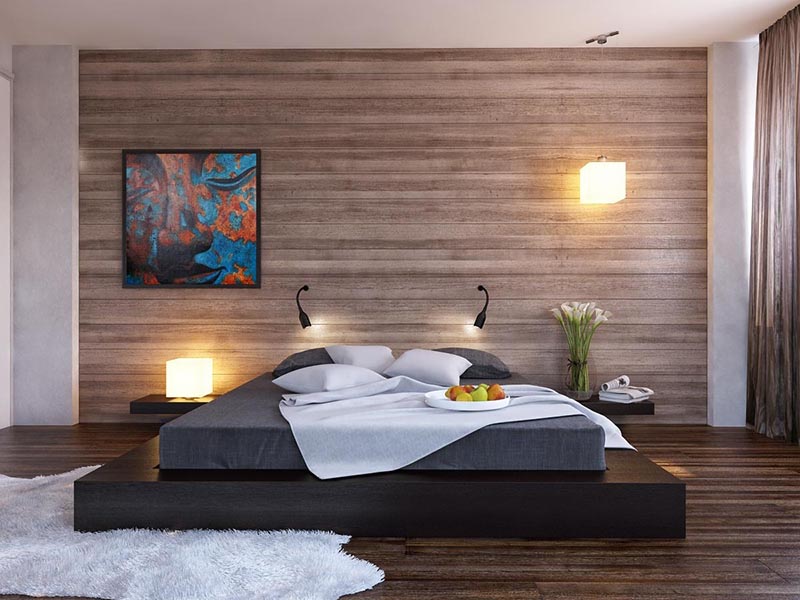 minimalist wood clad bedroom 1