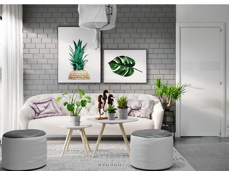 tropical artwork grey exposed brick