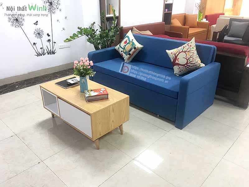 sofa giường bọc nỉ toàn bộ và bàn trà