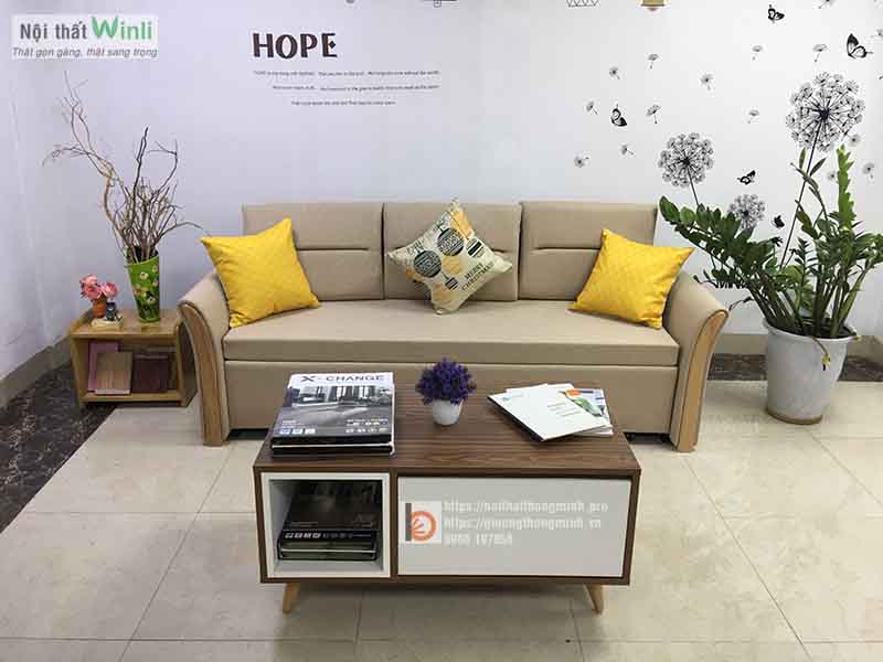sofa giường gỗ tay cong TC và bàn trà