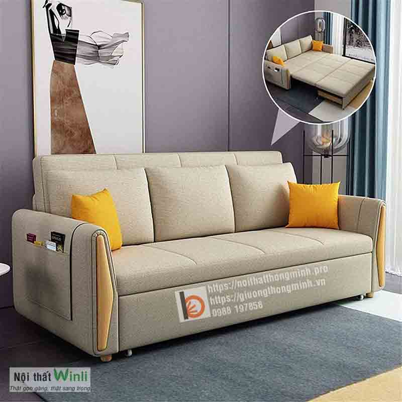 Sofa giường thông minh nan sắt tay gỗ tam giác TGT