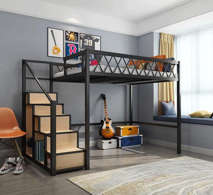 giường 2 tầng bằng sắt cầu thang kết hợp nơi trữ đồ